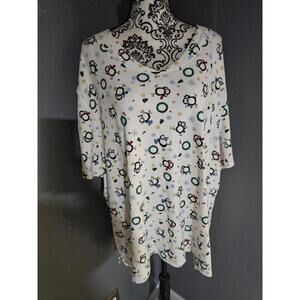 Women's Capistrano Christmas Blouse Top Short Sleeve Penguins Snowflakes Size 4x